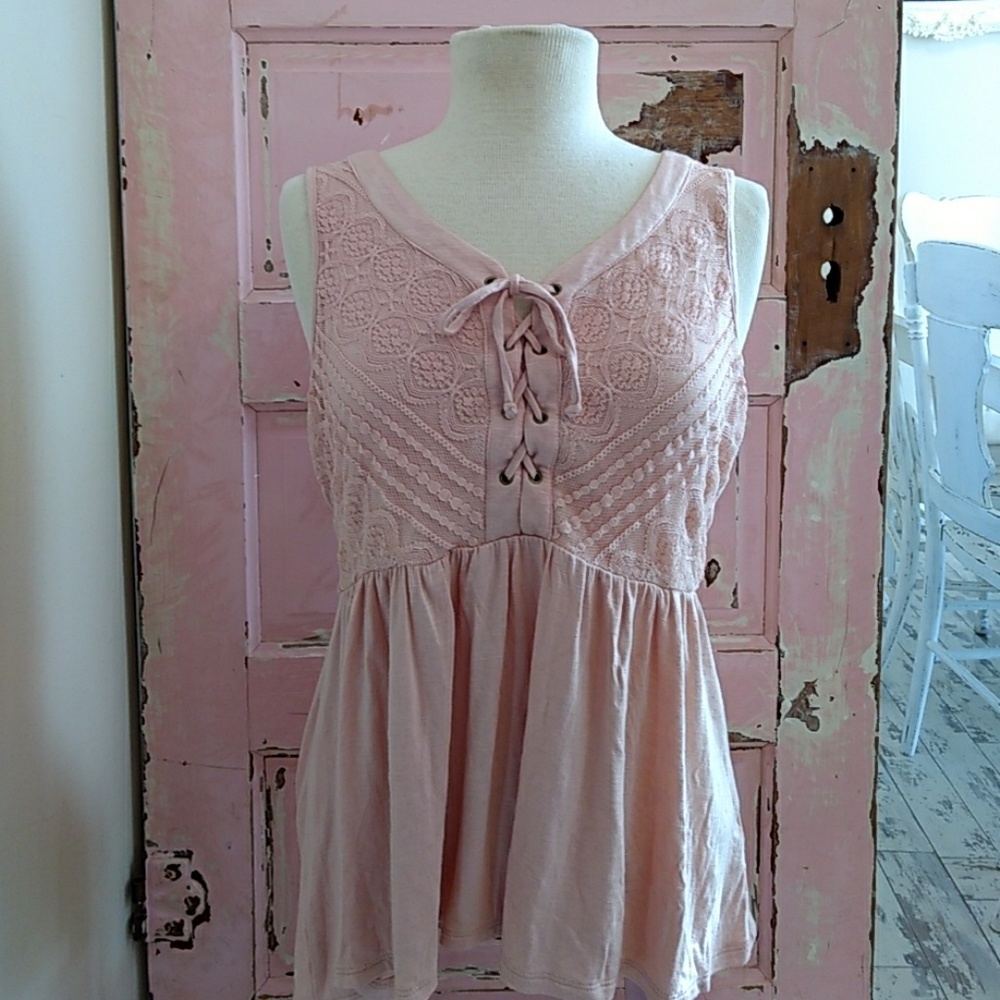 NWT Maurice's Pink Lace Tank Top Blouse Boho  L