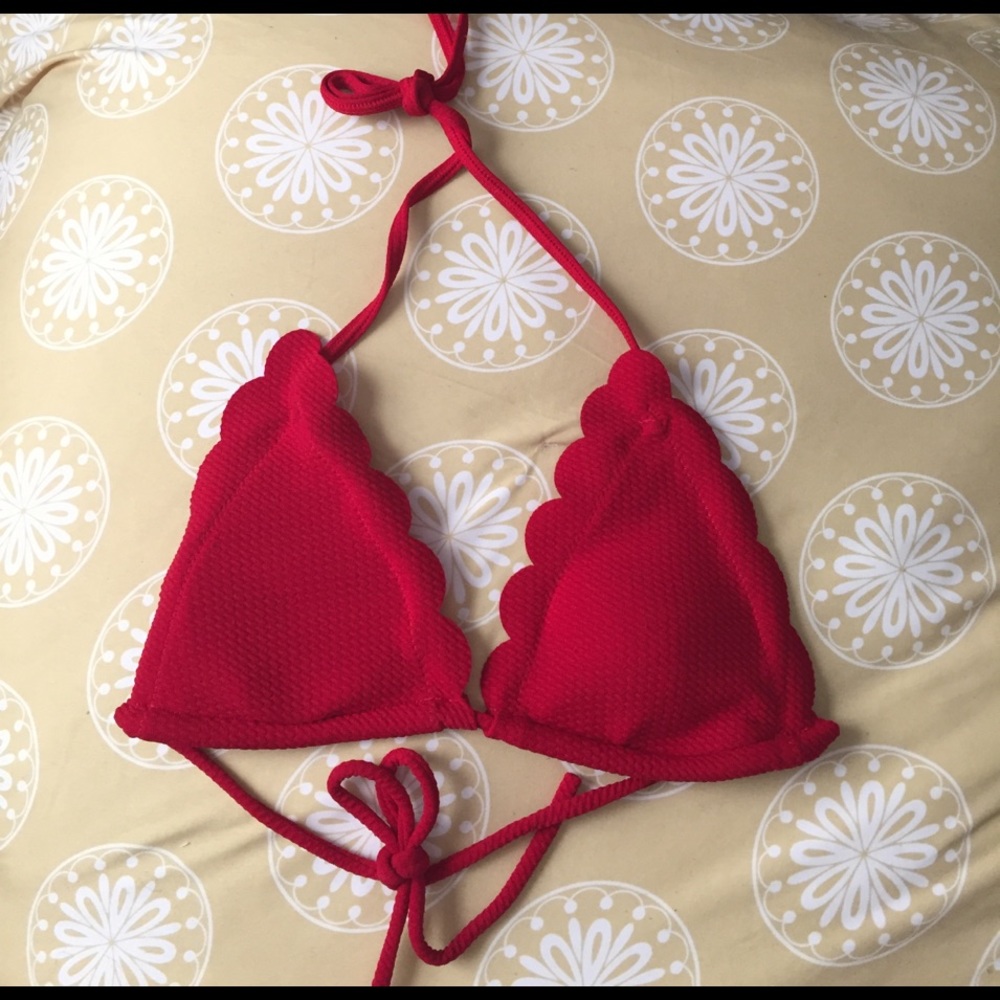 Scalloped Tie Side String Bikini - Red