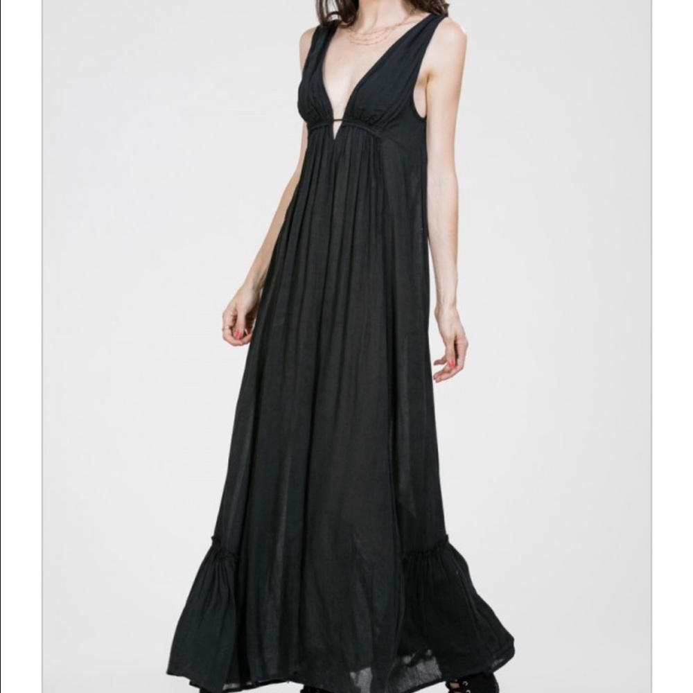 Black Plunge Flowy Maxi Dress - Picture 1 of 7