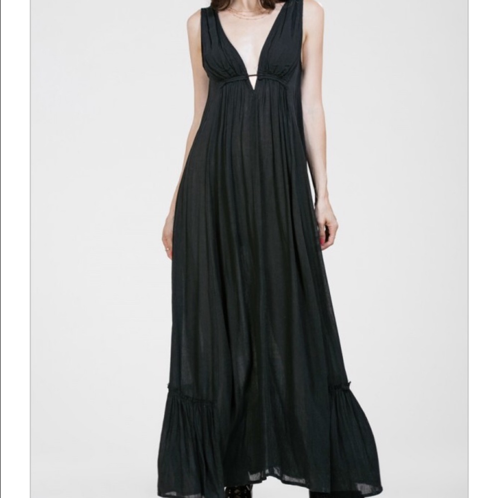 Black Plunge Flowy Maxi Dress - Picture 3 of 7