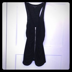 Black Sleeveless Zipper-Front Racerback Tank