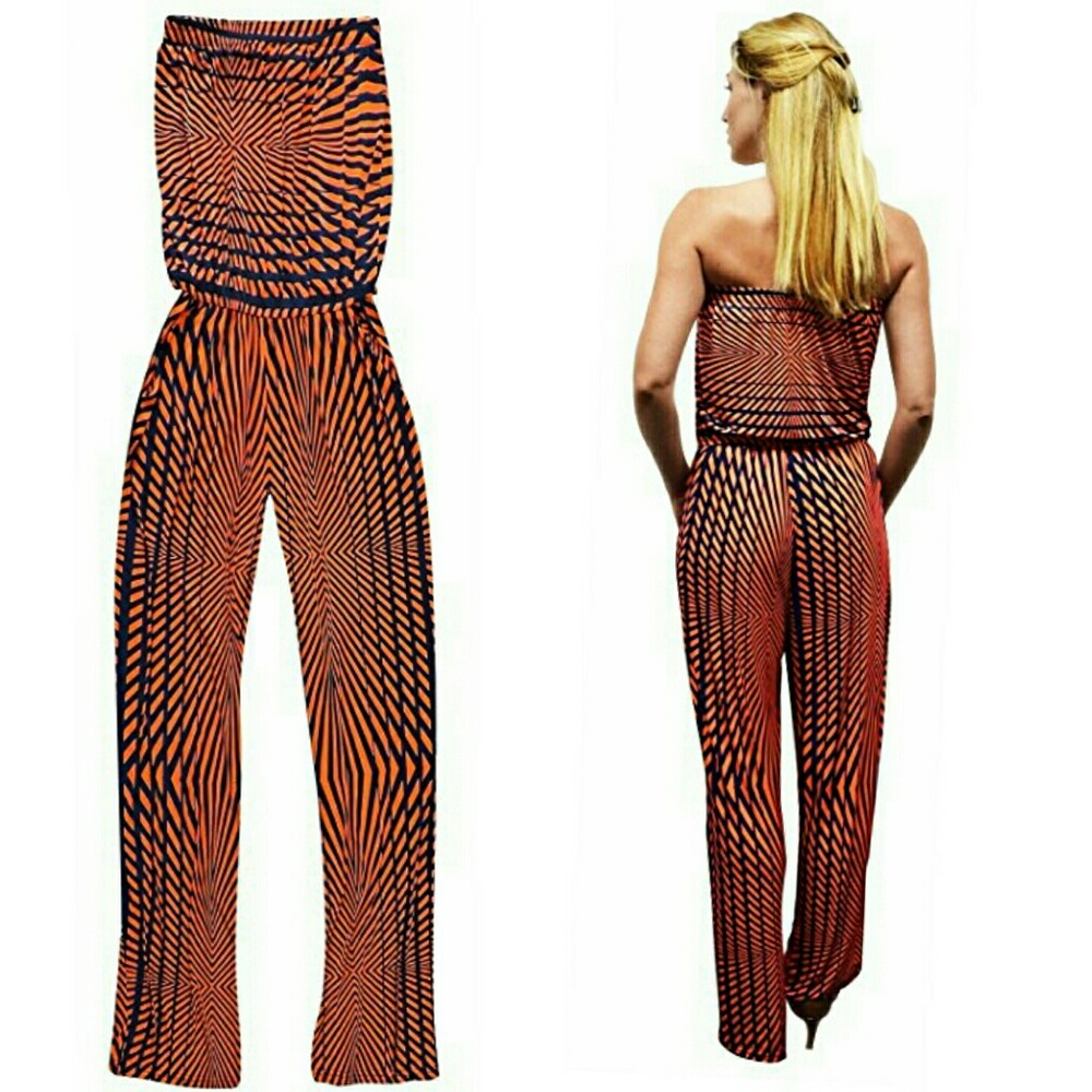 Geometric orange navy jumpsuit pants