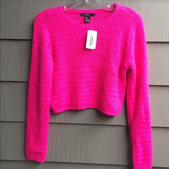 Forever 21 electric pink crop sweater - Picture 1 of 2