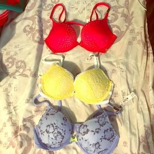 3 Victoria's Secret Bras: Red, Yellow, and Lilac