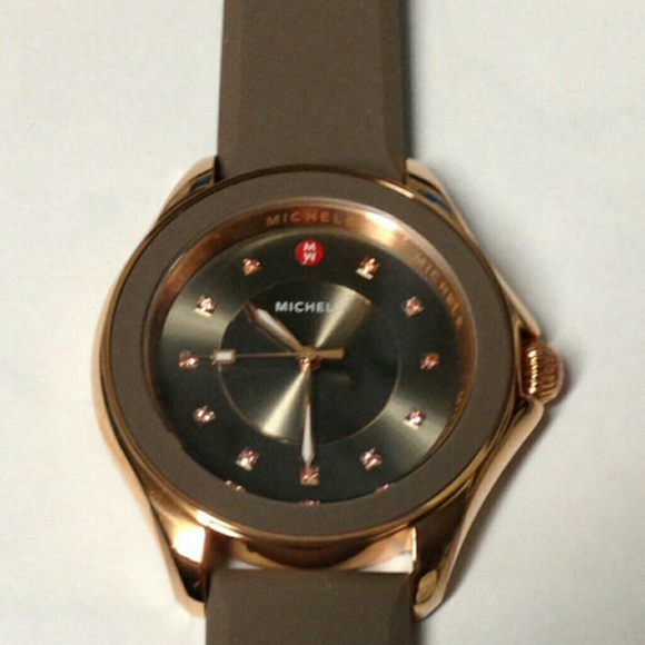 NWT Michele ladies rose gold gray/brown watch