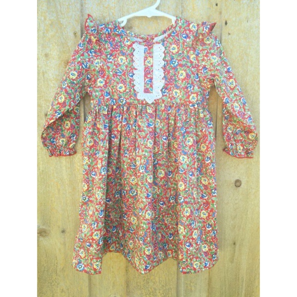 Red floral fall pinafore dress long sleeve