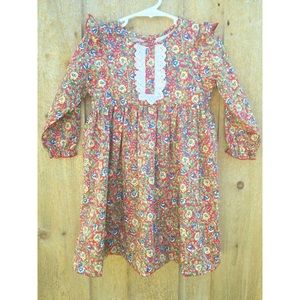 Red floral fall pinafore dress long sleeve