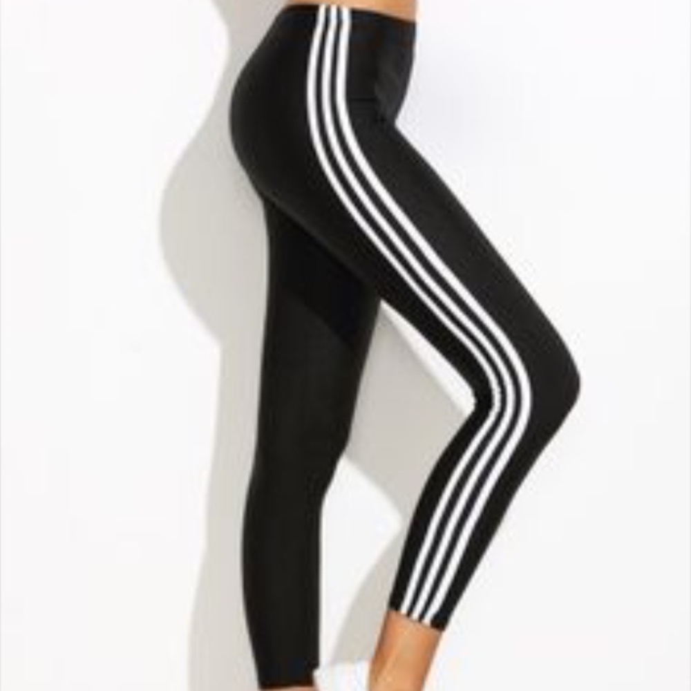SALE Black leggings with White stripes on the side