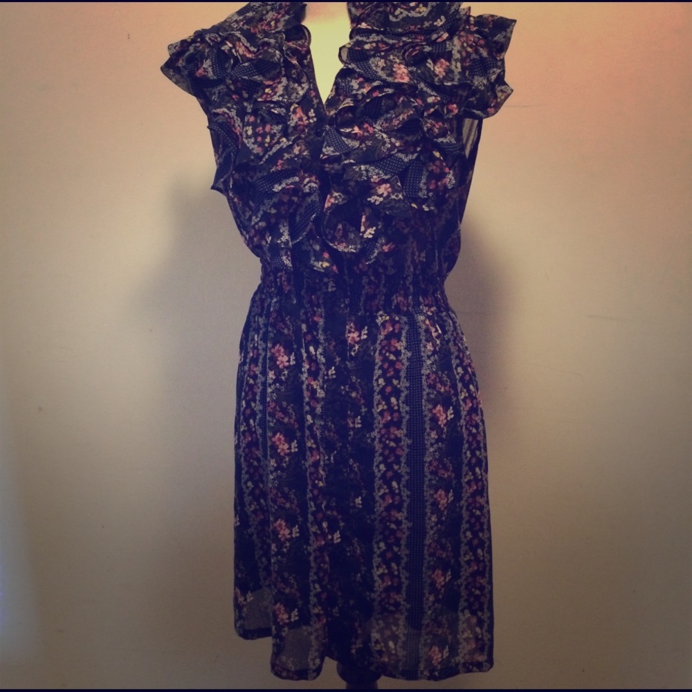 Navy Floral Frilly Dress
