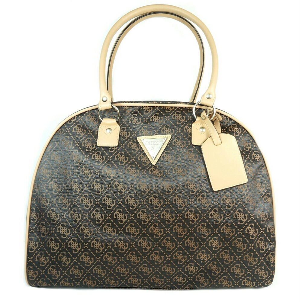 Guess Woodhaven Tan Multi Dome Tote Weekender Bag