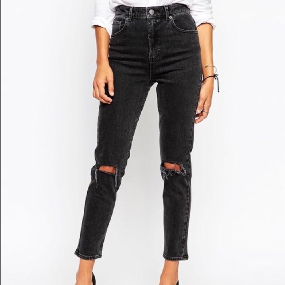 Asos high waisted mom jeans faded black