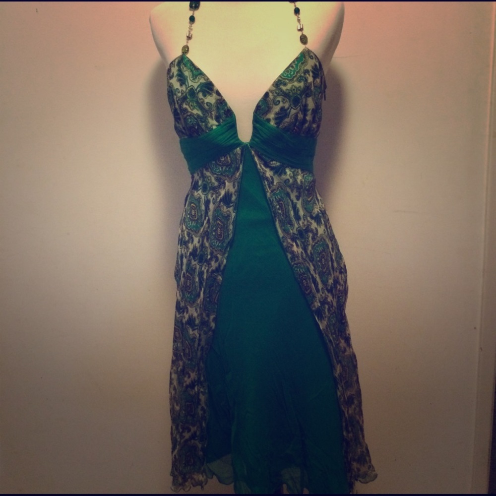 Green Paisley Halter Dress
