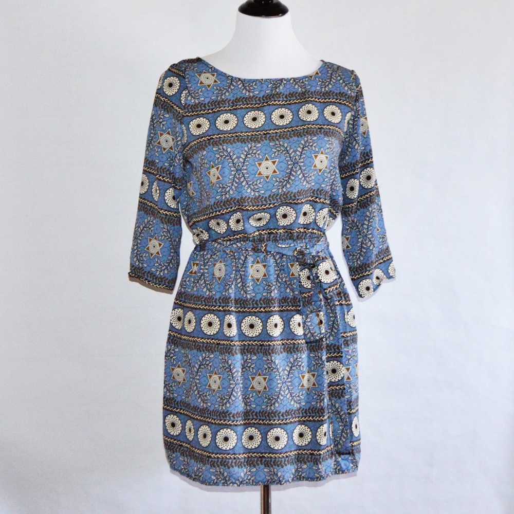 Blue Floral Half Sleeve Dress