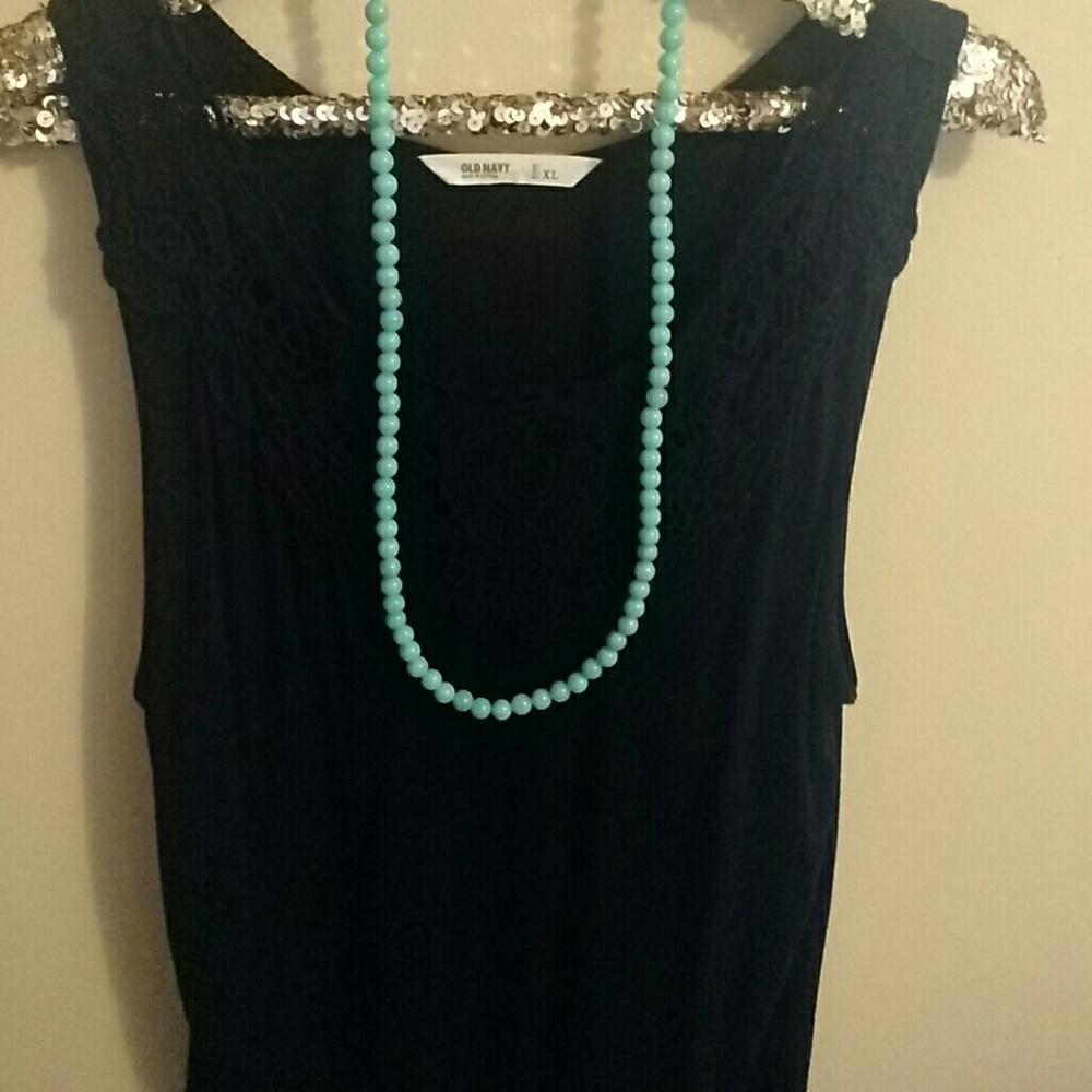 Old Navy Black Tank with Crochet Collar