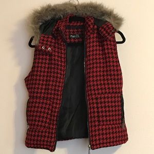 Black and red houndstooth vest