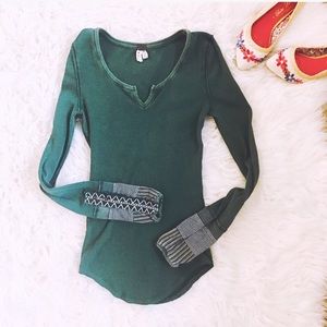 Free People Embroidered Sleeve Thermal Henley