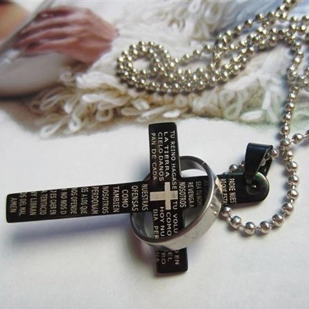 Stainless Steel Prayer Cross Ring Pendant
