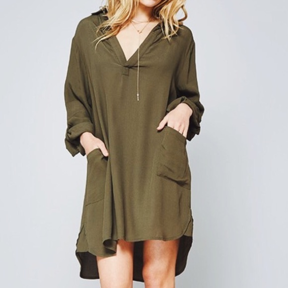 OLIVE SHIRT DRESS - Picture 2 of 4
