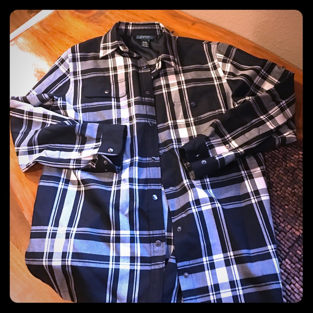 black & white plaid Lauren Ralph Lauren snap shirt