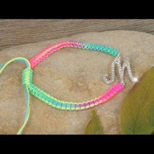 Rainbow Cord/Crystal Initial "M" Bracelet.