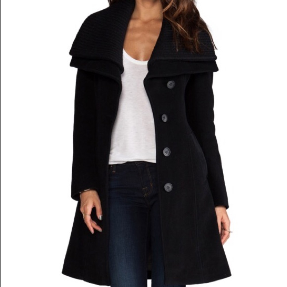 Mackage Solid Black Wool Coat