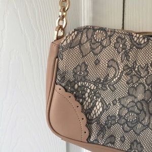 Nude and charcoal lace Paula Abdul crossbody
