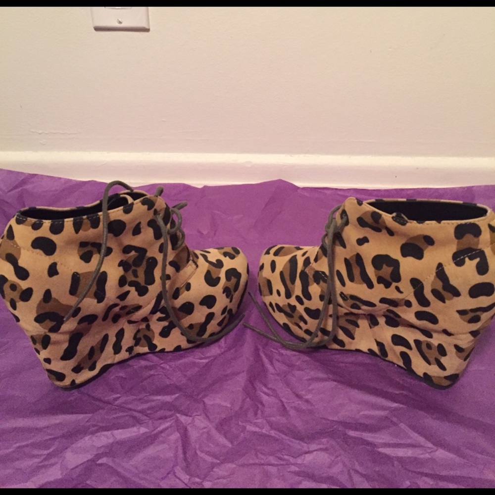 Leopard wedge platform booties in 6.5 worn 1x