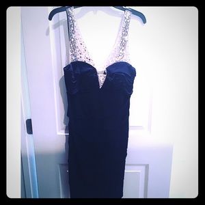 Navy City Triangles Ruched Mini Dress w/ Stones