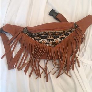 Fringed Tan Fanny Pack