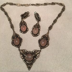 Silver necklace and earrings