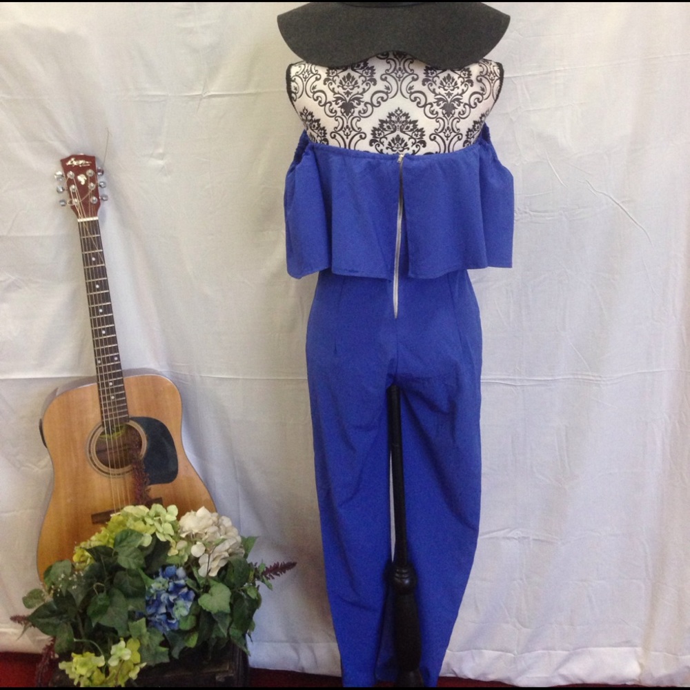 Boho Cobalt Off The Shoulder 1 Piece Jumpsuit - Picture 4 of 4