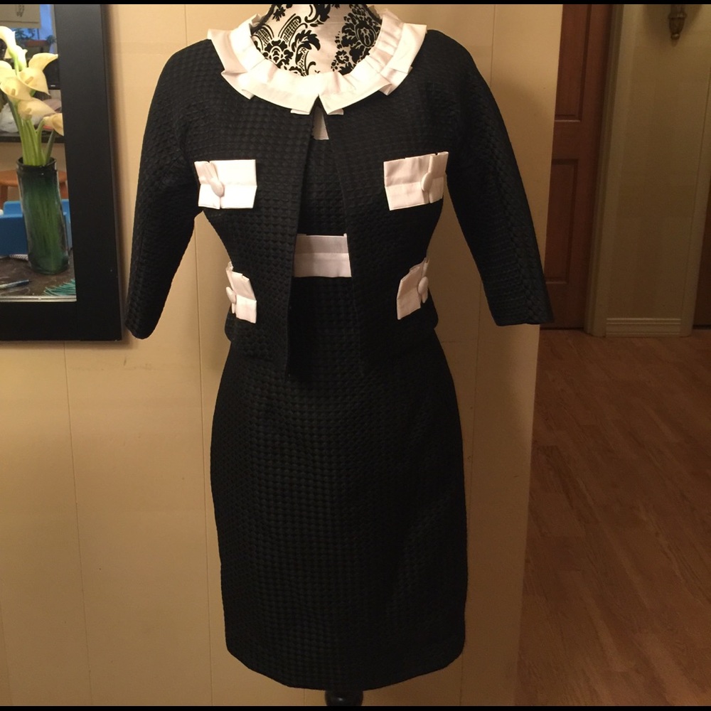Black and white strapless dress with jacket