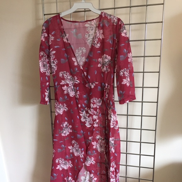 Burgundy floral maxi dress DRC101 - Picture 3 of 4