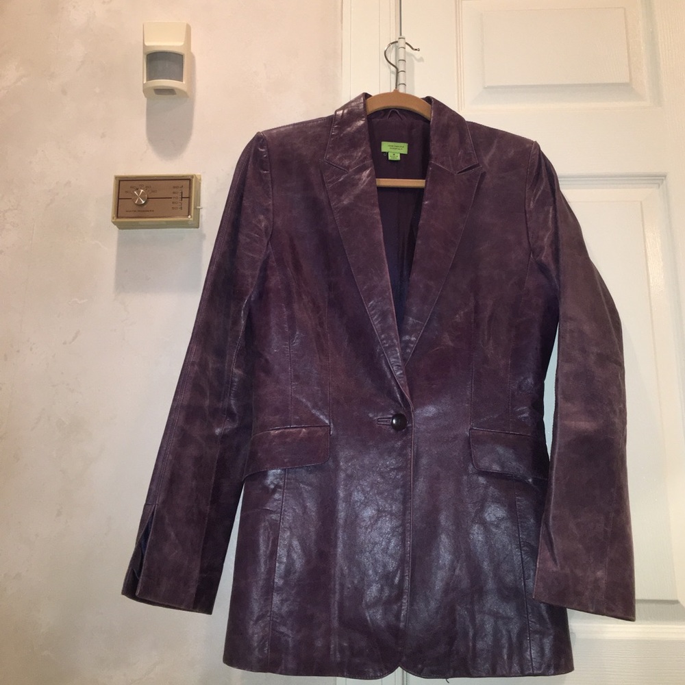Purple distressed leather blazer