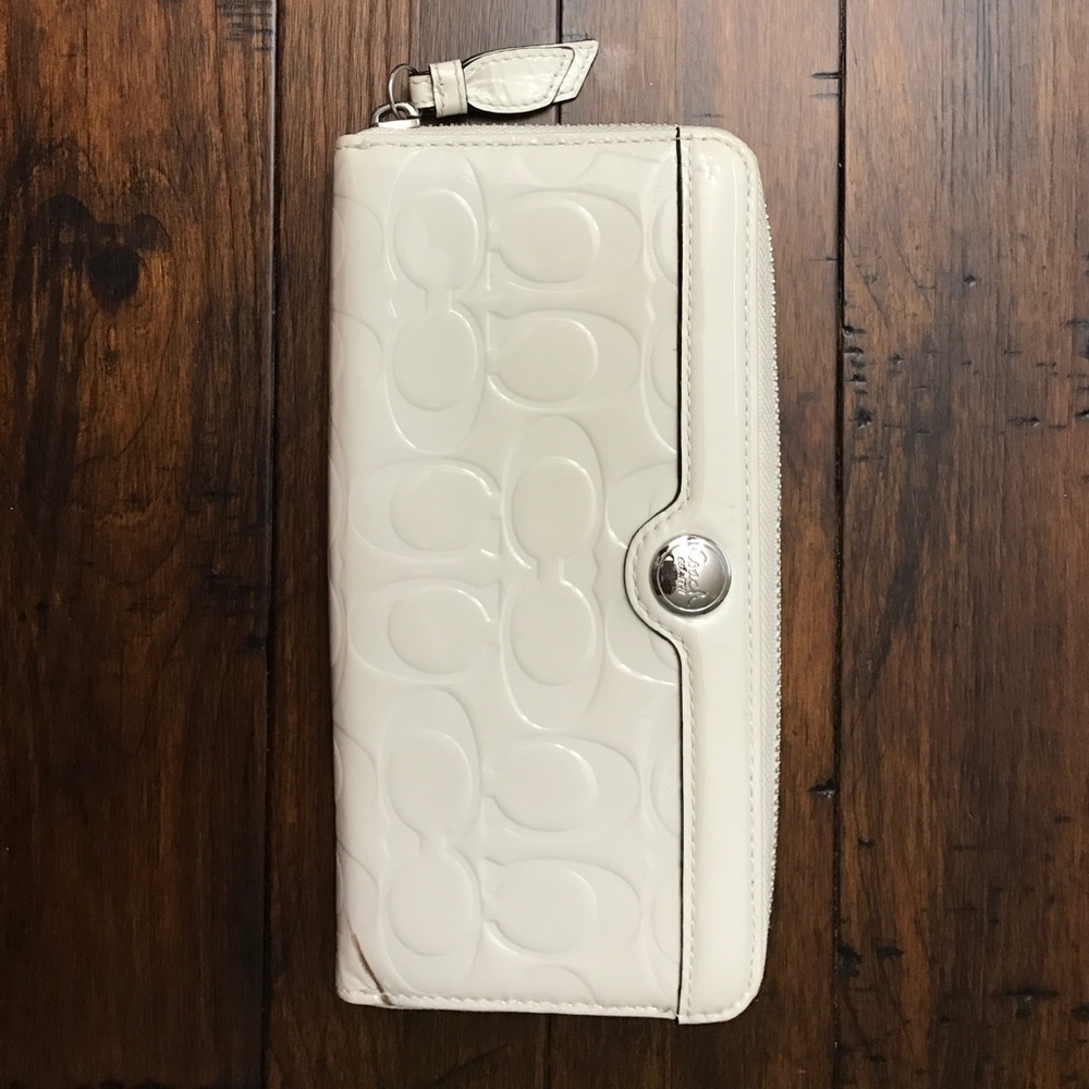 White patent leather signature coach wallet