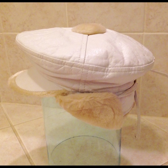 Leather sheep shearling real fur hat main image 4