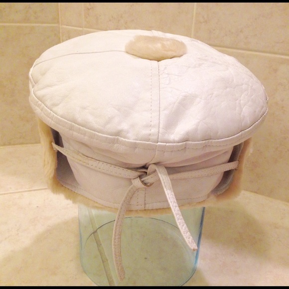 Leather sheep shearling real fur hat