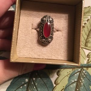 Genuine silver carnelian and marcasite ring!