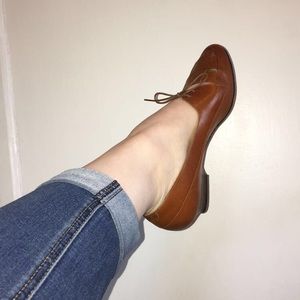 Brown Leather 1" Heel Oxfords