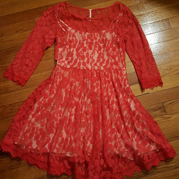 Free People red lace dress - Picture 1 of 4