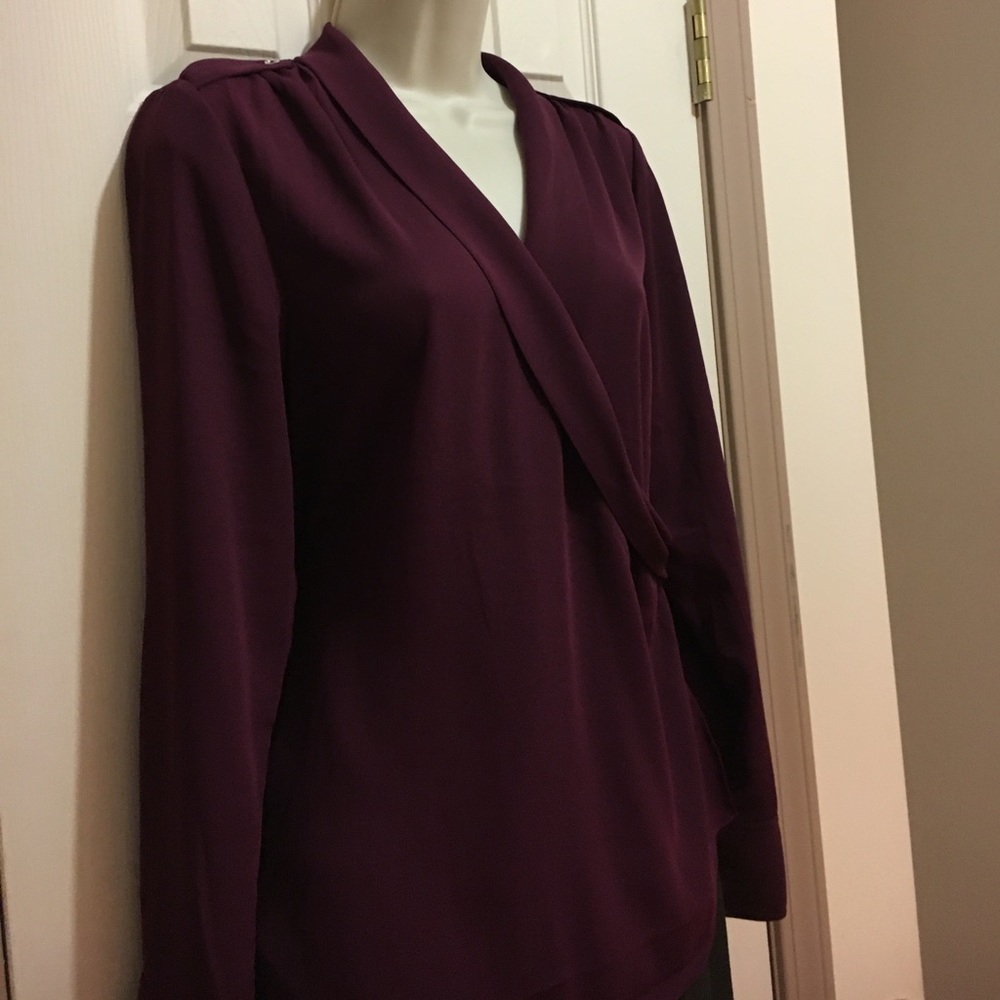 WH/BM Burgundy Crepe Wrap blouse - 6