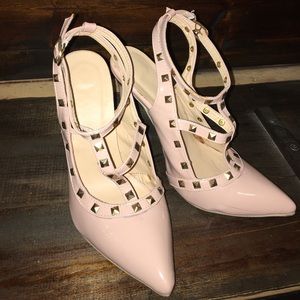 Light pink Multi Strap Stiletto Heel Pumps