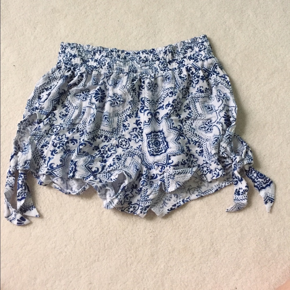 Blue and white flowy shorts