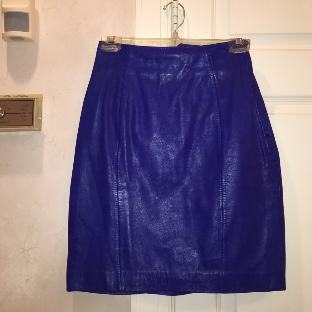 Blue leather skirt made by Andrew Marc