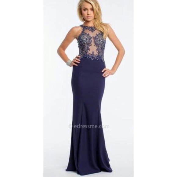 Navy Blue Embellished Prom Dress - Picture 4 of 4