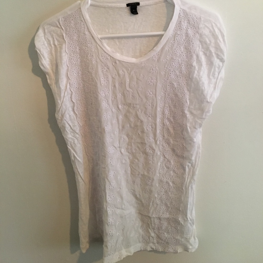 Jcrew White eyelet lace cotton tshirt