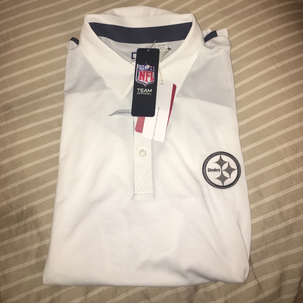 Steelers NWT golf shirt. White and gray XL