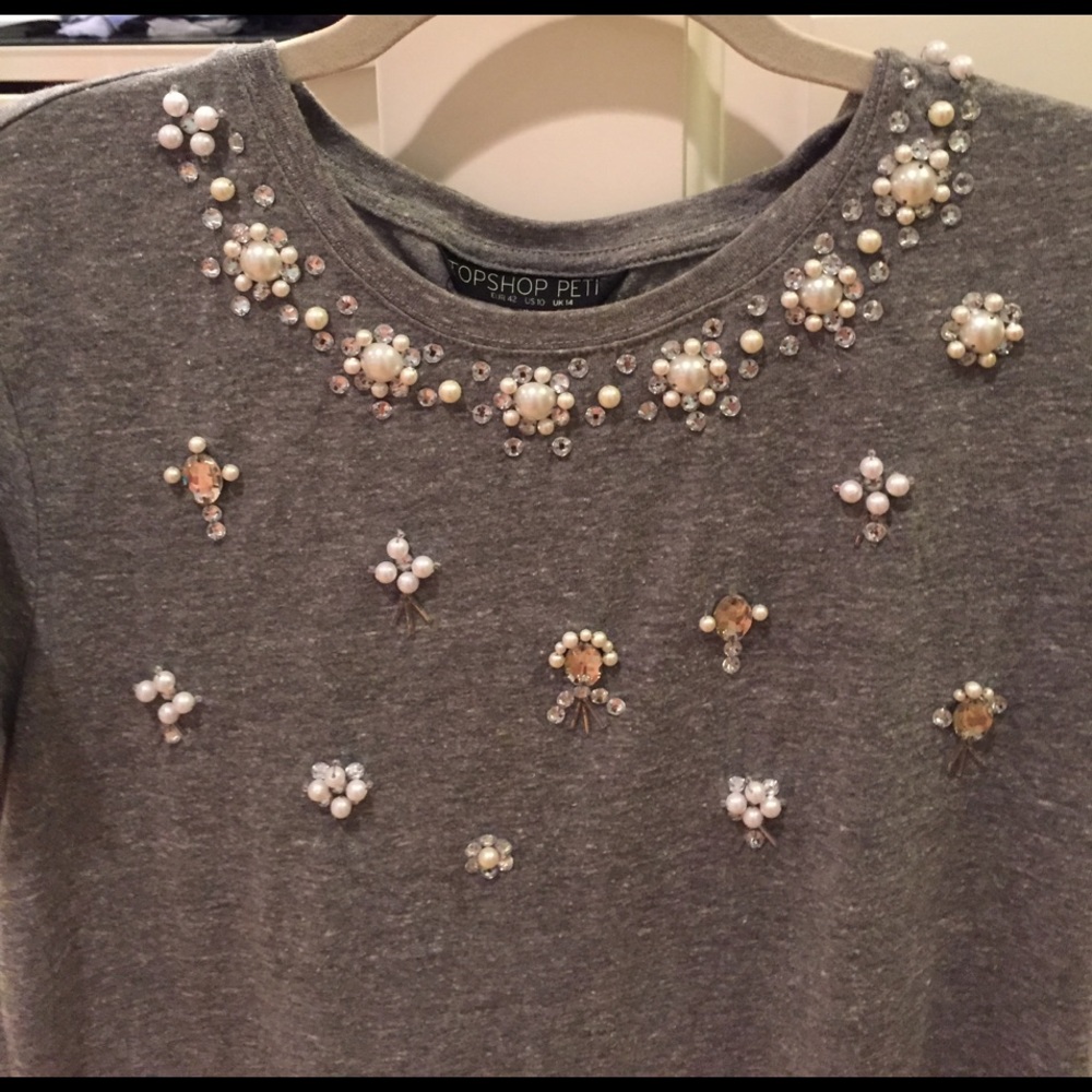 Topshop Petite Grey T-Shirt - Picture 2 of 4