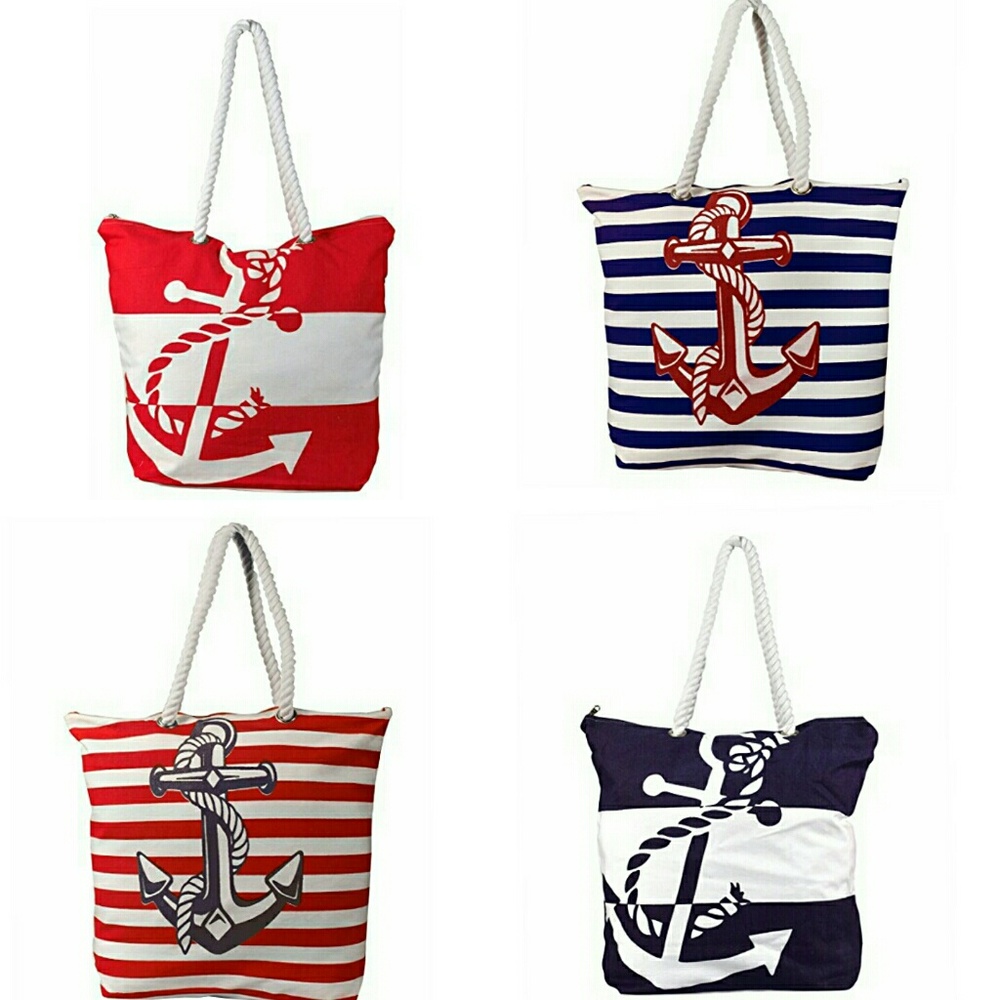 Large Nautical beach pool canvas tote bag