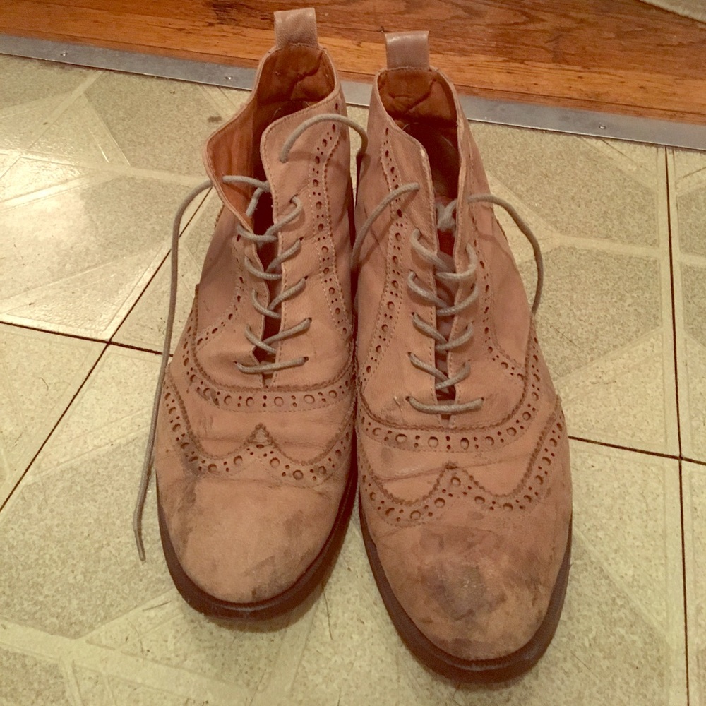Taupe Wingtip Lace-Up Booties